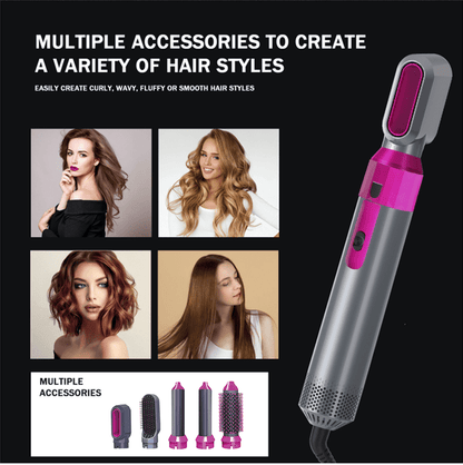 5-in-1 Ceramic Hot Air Brush Styler – Hair Dryer, Curler, Straightener & Volumizer