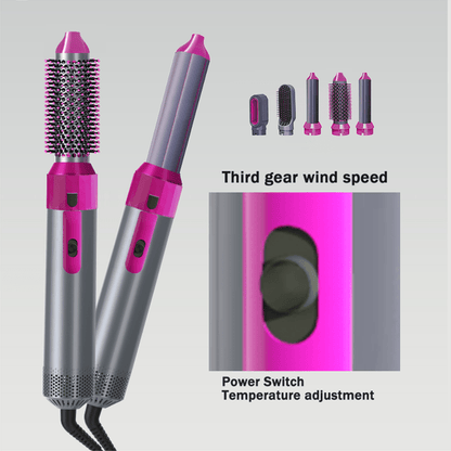 5-in-1 Ceramic Hot Air Brush Styler – Hair Dryer, Curler, Straightener & Volumizer