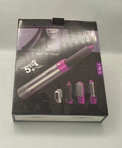 5-in-1 Ceramic Hot Air Brush Styler – Hair Dryer, Curler, Straightener & Volumizer
